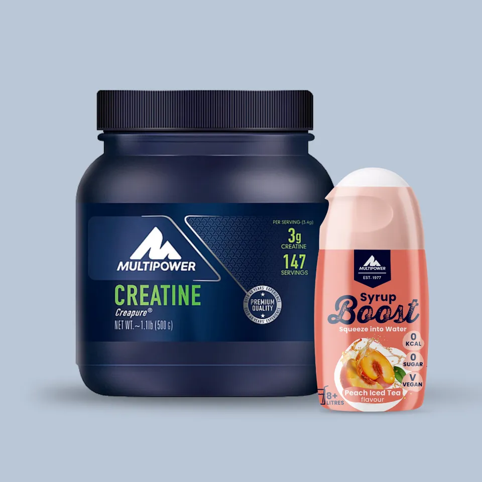 multipower-kreatin-und-boost-flavoured-eistee-pfirsich-bundle-500-g-creapure-65- image 1