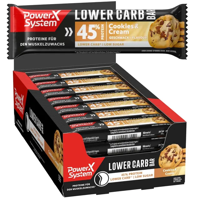 power-system-lower-carb-bar-cookies-cream-45-protein-12-x-40-g image 1