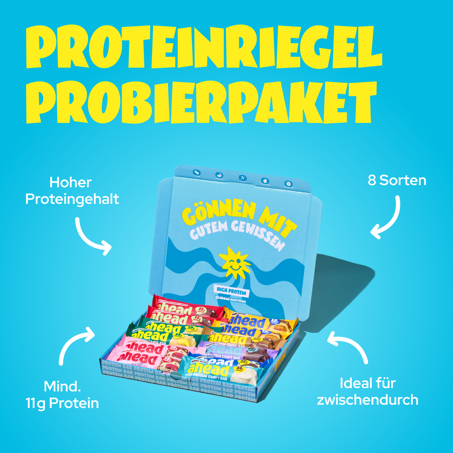 ahead-proteinriegel-probierpaket-8-sorten-max-1-7-g-zucker-pro-riegel image 2