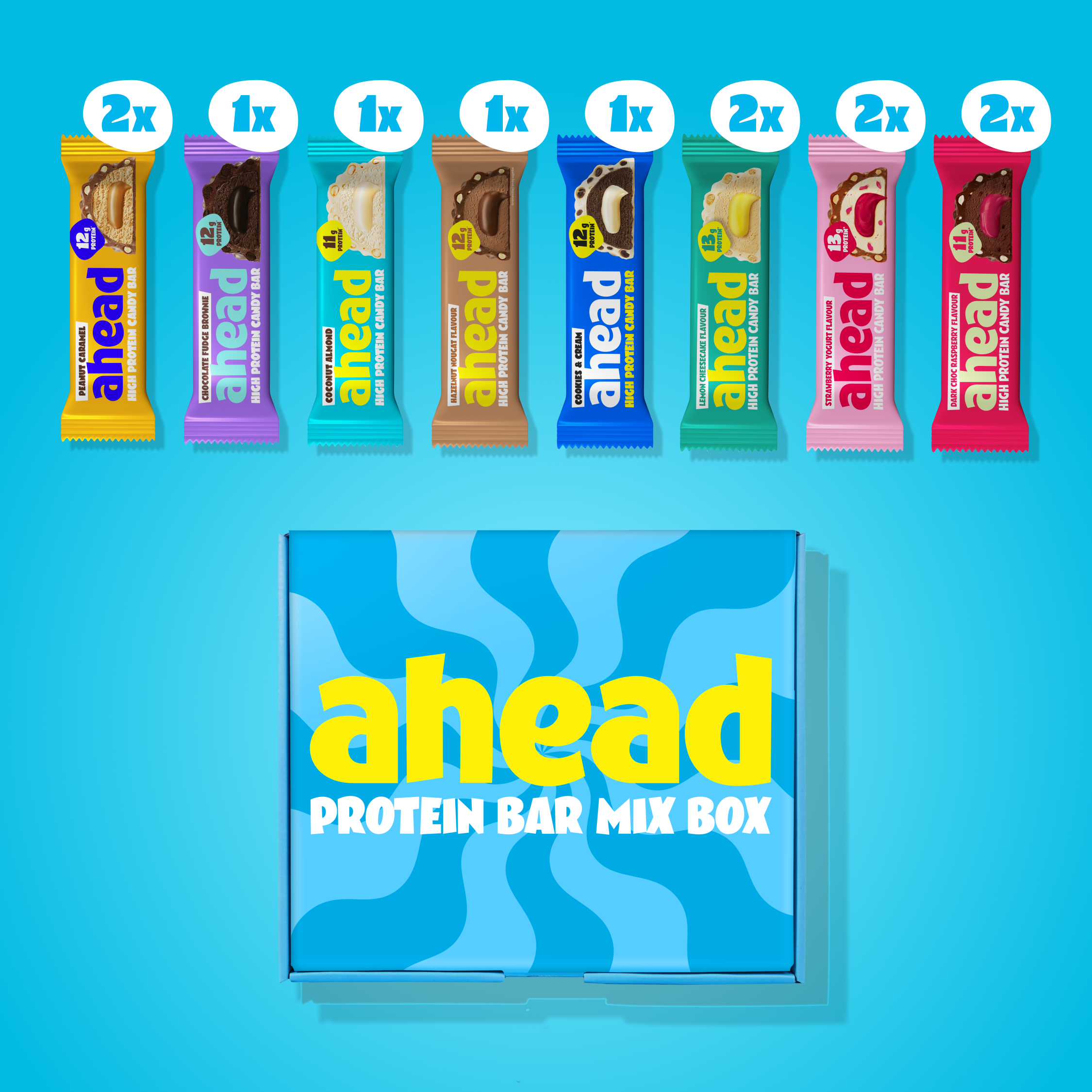 ahead-proteinriegel-probierpaket-8-sorten-max-1-7-g-zucker-pro-riegel image 1