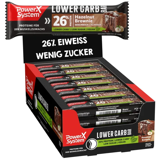 power-system-lower-carb-proteinriegel-hazelnut-brownie-vegan-28x40g image 1