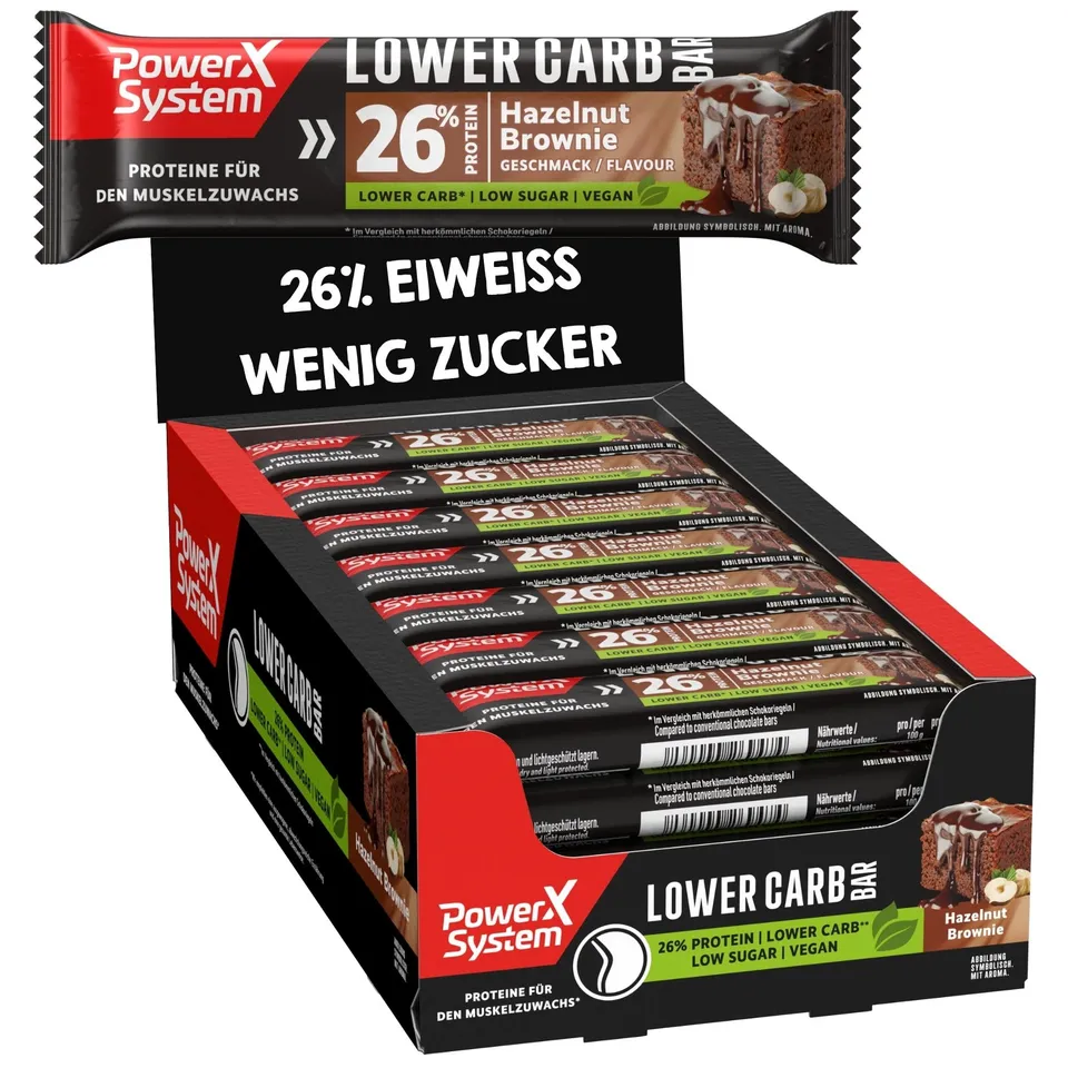 power-system-lower-carb-proteinriegel-hazelnut-brownie-vegan-28x40g image 1