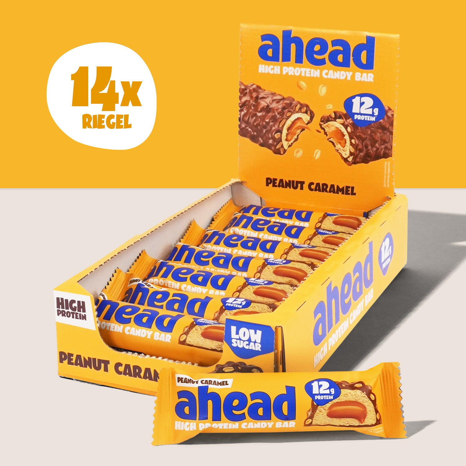 ahead-peanut-caramel-proteinriegel-karamell-erdnuss-milchschokolade-high-protein image 1
